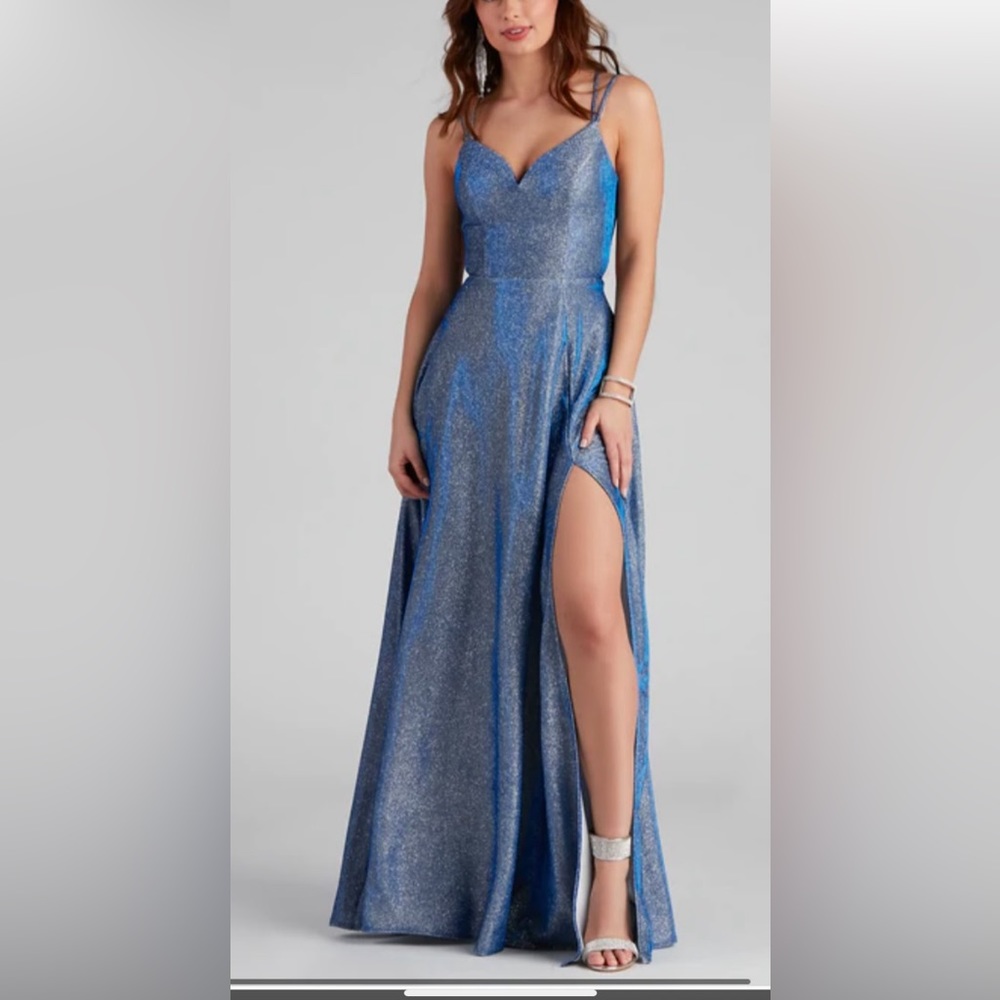 Beautiful holographic blue prom dress